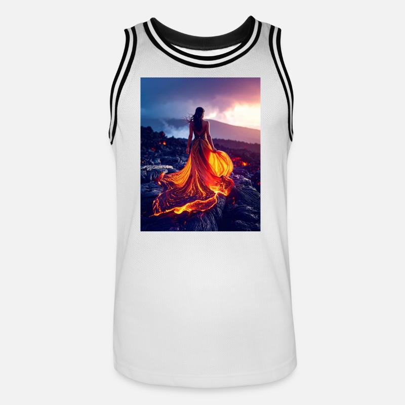 Robe semblable à du feu sur un champ de lave - Maillot de basket Homme - blanc/noir