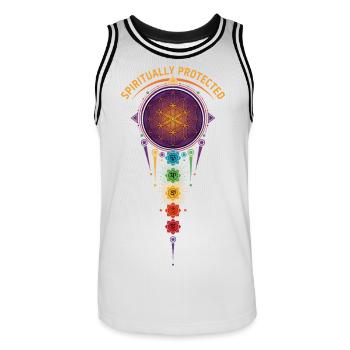 Spirituality Sacred Geometry Spiritually Protected - Men's Basketball Jersey - white/black - Front - AI Model Male 185 dark (185cm)