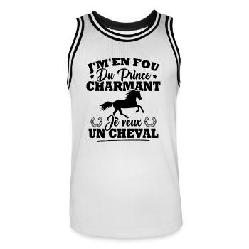 J'm'en fou du prince charmant je veux un cheval - Maillot de basket Homme - blanc/noir - Devant - AI Model Male 185 dark (185cm)