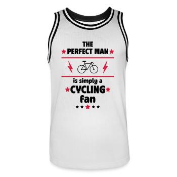 The perfect man loves cycling - Men's Basketball Jersey - white/black - Front - AI Model Male 185 dark (185cm)
