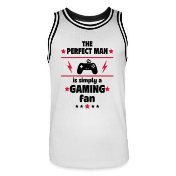 L’homme parfait est tout simplement un fan de jeux - Maillot de basket Homme - blanc/noir - Devant - AI Model Male 185 dark (185cm)