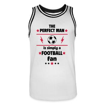 L’homme parfait est tout simplement un fan de football - Maillot de basket Homme - blanc/noir - Devant - AI Model Male 185 dark (185cm)