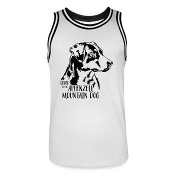 Loved by an Appenzell Mountain Dog Hunde Wilsigns - Männer Basketball-Trikot - Weiß/Schwarz - Vorne - AI Model Male 185 dark (185cm)