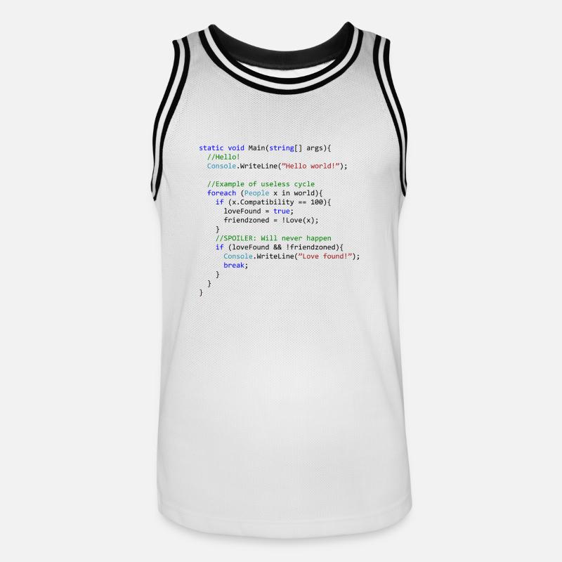 L'amour vu par un programmeur C # - Maillot de basket Homme - blanc/noir