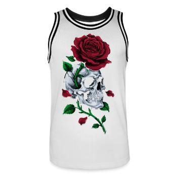 Schädel, Schädel, Rose, rot gotisch, - Männer Basketball-Trikot - Weiß/Schwarz - Vorne - AI Model Male 185 dark (185cm)