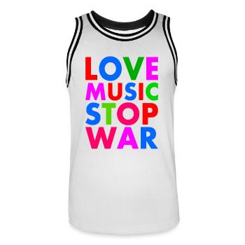 Stop war - Men's Basketball Jersey - white/black - Front - AI Model Male 185 dark (185cm)