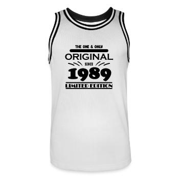 1989 - Year of construction 1989 - Born 1989 - Men's Basketball Jersey - white/black - Front - AI Model Male 185 dark (185cm)