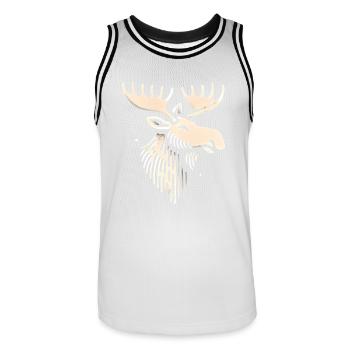 Majestic Moose Head Illustration - Men's Basketball Jersey - white/black - Front - AI Model Male 185 dark (185cm)