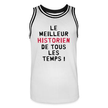 Histoire / Historien / Historienne / Ecole / Prof - Maillot de basket Homme - blanc/noir - Devant - AI Model Male 185 dark (185cm)