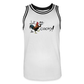 Cocoricoooooooooooooooooooooooooooooooooo! - Men's Basketball Jersey - white/black - Front - AI Model Male 185 dark (185cm)