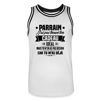 Parrain j'ai pas trouvé ton cadeau, Humour parrain - Maillot de basket Homme - blanc/noir - Devant - AI Model Male 185 dark (185cm)