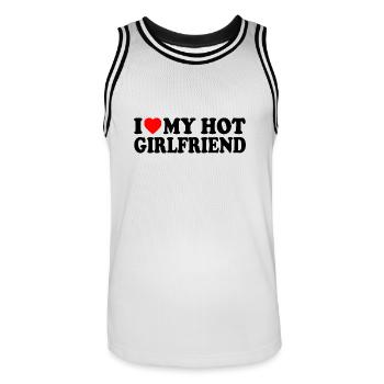 i love my hot girlfriend - Men's Basketball Jersey - white/black - Front - AI Model Male 185 dark (185cm)