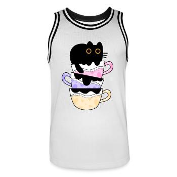 Schwarze Kaffeekatze Lustig - Männer Basketball-Trikot - Weiß/Schwarz - Vorne - AI Model Male 185 dark (185cm)