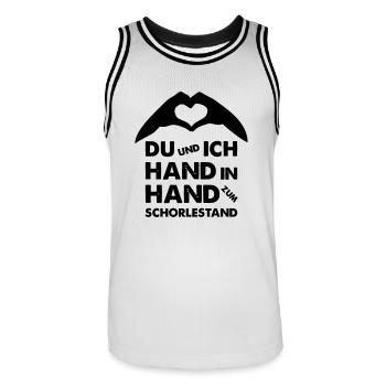 Hand in Hand zum Schorlestand / Gruppenshirt - Männer Basketball-Trikot - Weiß/Schwarz - Vorne - AI Model Male 185 dark (185cm)