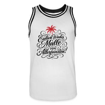 Endlich Malle Spruch Urlaub - Männer Basketball-Trikot - Weiß/Schwarz - Vorne - AI Model Male 185 dark (185cm)
