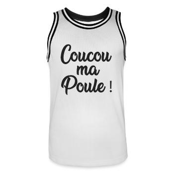 coucou ma poule - Maillot de basket Homme - blanc/noir - Devant - AI Model Male 185 dark (185cm)