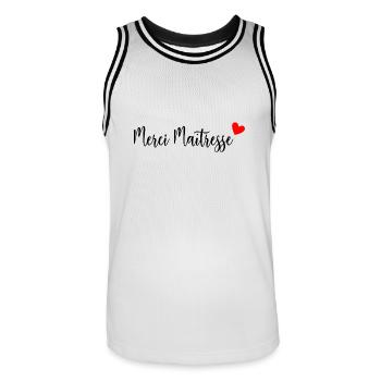 MAÎTRESSE. MERCI. MERCI MAÎTRESSE - Maillot de basket Homme - blanc/noir - Devant - AI Model Male 185 dark (185cm)