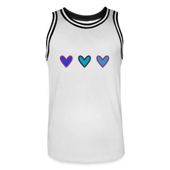 HERZ. HERZ. HEILIGER VALENTINSTAG. LIEBE. LIEBE. PAAR. - Männer Basketball-Trikot - Weiß/Schwarz - Vorne - AI Model Male 185 dark (185cm)