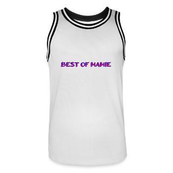 MAMIE. FÊTE DES MÈRES. BONNE FÊTE MAMIE. JE T'AIME - Maillot de basket Homme - blanc/noir - Devant - AI Model Male 185 dark (185cm)