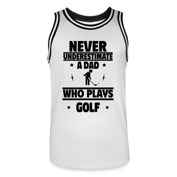 Unterschätze nie einen Papa, der Golf spielt - Männer Basketball-Trikot - Weiß/Schwarz - Vorne - AI Model Male 185 dark (185cm)