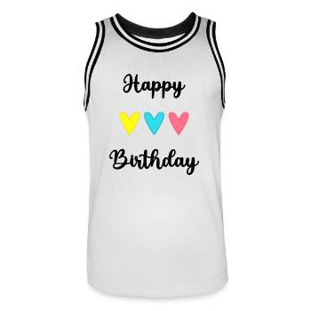 HAPPY BIRTHDAY. HAPPY BIRTHDAY. ANNIVERSARY. - Men's Basketball Jersey - white/black - Front - AI Model Male 185 dark (185cm)
