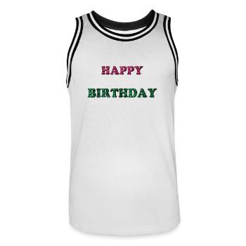 JOYEUX ANNIVERSAIRE. HAPPY BIRTHDAY. ANNIVERSAIRE. - Maillot de basket Homme - blanc/noir - Devant - AI Model Male 185 dark (185cm)