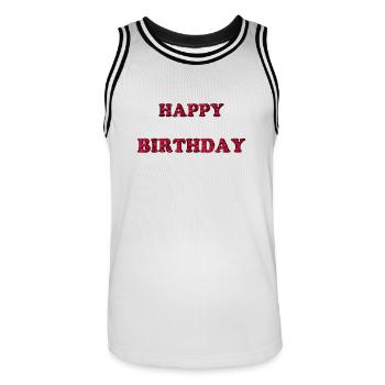 JOYEUX ANNIVERSAIRE. HAPPY BIRTHDAY. ANNIVERSAIRE. - Maillot de basket Homme - blanc/noir - Devant - AI Model Male 185 dark (185cm)
