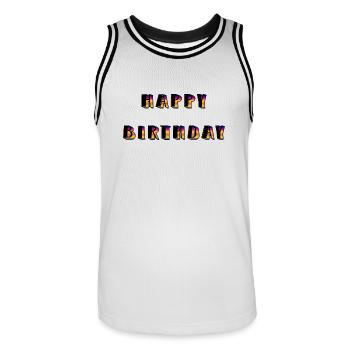 JOYEUX ANNIVERSAIRE. HAPPY BIRTHDAY. ANNIVERSAIRE. - Maillot de basket Homme - blanc/noir - Devant - AI Model Male 185 dark (185cm)
