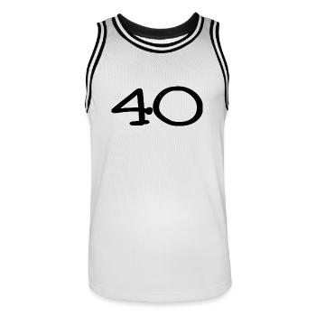 40. 40 YEARS. 40th ANNIVERSARY. 40TH ANNIVERSARY. - Men's Basketball Jersey - white/black - Front - AI Model Male 185 dark (185cm)