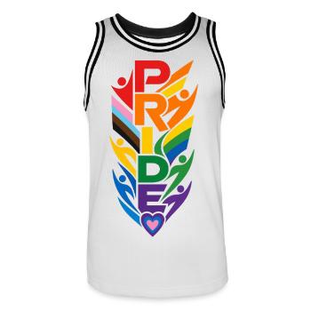 Pride Rainbow T-Shirt CSD Parade Diversity - Men's Basketball Jersey - white/black - Front - AI Model Male 185 dark (185cm)
