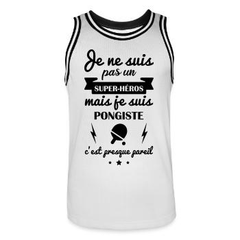 Pas super héros pongiste,idée cadeau ping-pong - Maillot de basket Homme - blanc/noir - Devant - AI Model Male 185 dark (185cm)