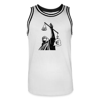 Injustice class struggle redistribution finances - Men's Basketball Jersey - white/black - Front - AI Model Male 185 dark (185cm)