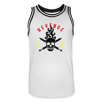 Death Head Swords Flashes Flame Revenge Rocker - Men's Basketball Jersey - white/black - Front - AI Model Male 185 dark (185cm)