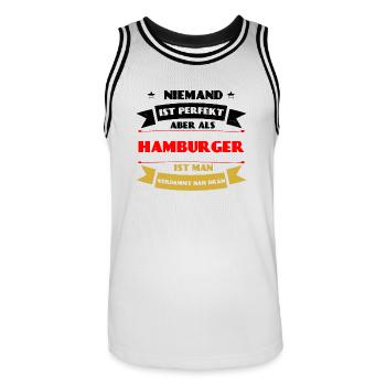 Perfekter Hamburger - Hamburg Deutschland Hafen - Männer Basketball-Trikot - Weiß/Schwarz - Vorne - AI Model Male 185 dark (185cm)
