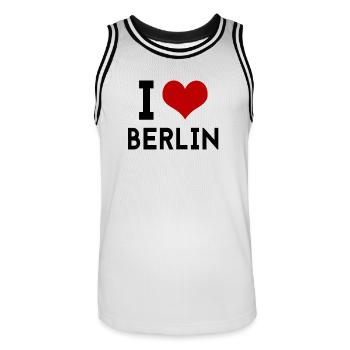 I love Berlin - Men's Basketball Jersey - white/black - Front - AI Model Male 185 dark (185cm)