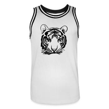 Tiger Big Cat avec motif à rayures vintage - Maillot de basket Homme - blanc/noir - Devant - AI Model Male 185 dark (185cm)