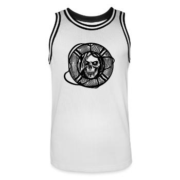 Rettungsring mit Totenkopf Bademeister Gesicht - Männer Basketball-Trikot - Weiß/Schwarz - Vorne - AI Model Male 185 dark (185cm)