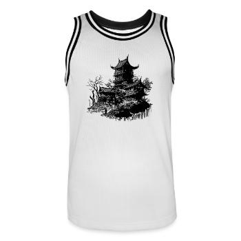 Japanese architecture temple in retro design - Men's Basketball Jersey - white/black - Front - AI Model Male 185 dark (185cm)