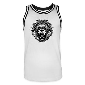 Wild Huge Lion Head Tattoo Style Mane - Men's Basketball Jersey - white/black - Front - AI Model Male 185 dark (185cm)