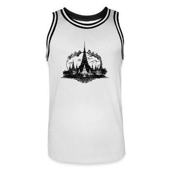 Exotic Thailand Temple Tattoo Style Reminder - Men's Basketball Jersey - white/black - Front - AI Model Male 185 dark (185cm)
