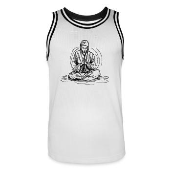 Jeune moine bouddhiste en méditation profonde - Maillot de basket Homme - blanc/noir - Devant - AI Model Male 185 dark (185cm)