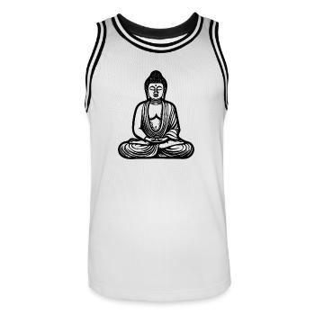 Méditation profonde Bouddha portrait nature spirituelle - Maillot de basket Homme - blanc/noir - Devant - AI Model Male 185 dark (185cm)