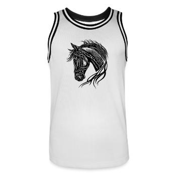 Bel étalon avec une élégante crinière ondulante - Maillot de basket Homme - blanc/noir - Devant - AI Model Male 185 dark (185cm)