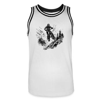 Vététistes à vélo en haut de la montagne - Maillot de basket Homme - blanc/noir - Devant - AI Model Male 185 dark (185cm)