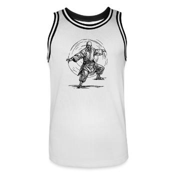 Tattoo Style Karate Kampfsport Meister Pose - Männer Basketball-Trikot - Weiß/Schwarz - Vorne - AI Model Male 185 dark (185cm)