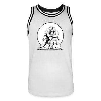 Combattant sportif d’arts martiaux d’Aïkido au coucher du soleil - Maillot de basket Homme - blanc/noir - Devant - AI Model Male 185 dark (185cm)
