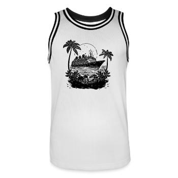 Kreuzfahrtschiff im Sonnenuntergang mit Palmen - Männer Basketball-Trikot - Weiß/Schwarz - Vorne - AI Model Male 185 dark (185cm)