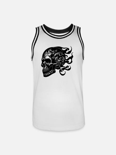 Laughing Burning Grinning Tattoo Skull - Men's Basketball Jersey - white/black