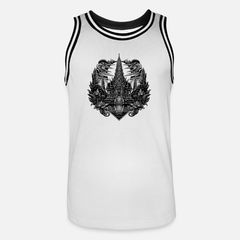 Mondschein hinter exotischem Thailand Tempel - Männer Basketball-Trikot - Weiß/Schwarz