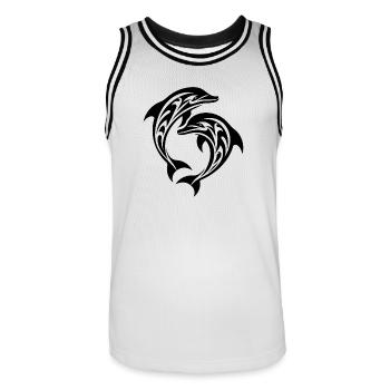 Tatouage tribal Dauphins sauteurs - Maillot de basket Homme - blanc/noir - Devant - AI Model Male 185 dark (185cm)